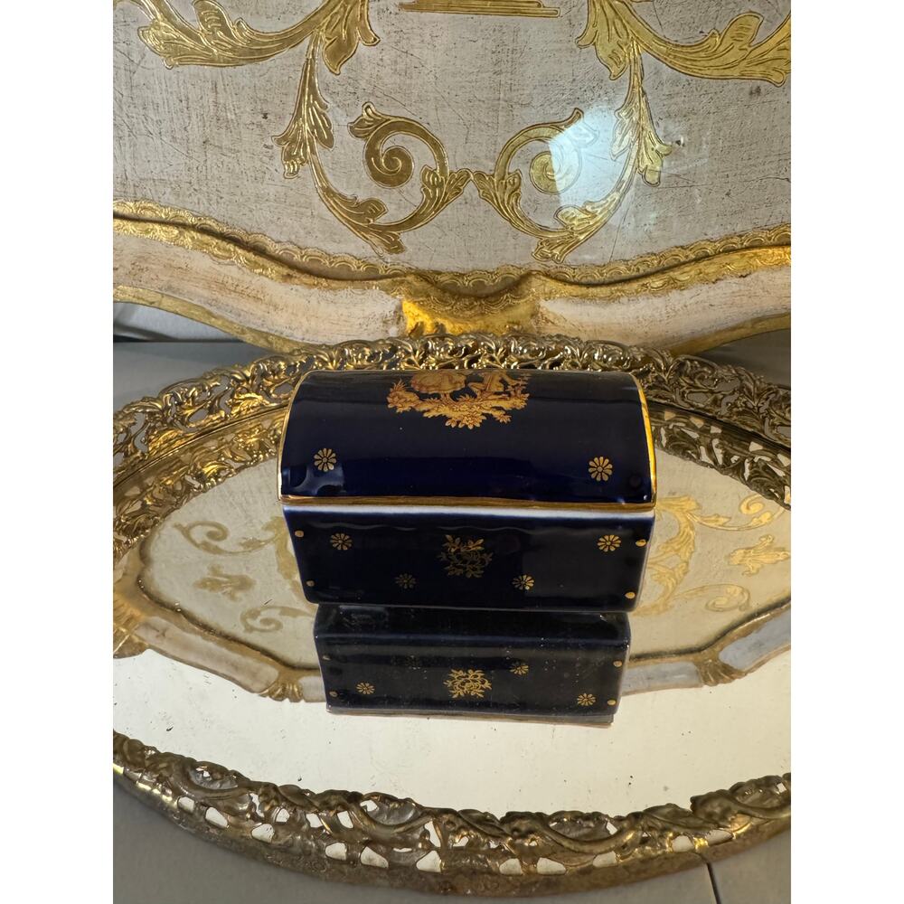 Limoges France Cobalt Blue Lidded Box 24K Trim